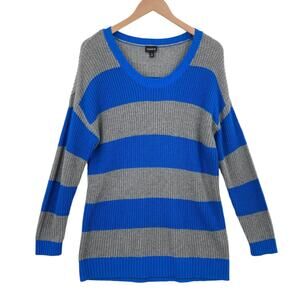 Torrid Sweater Women Size 0 Gray Blue Striped Knit Cotton Long Sleeve Round Neck